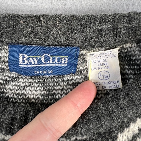 VTG Nordic Geometric Knit Sweater Large Gray White Wool Blend Fair Isle Pattern - Picture 3 of 8